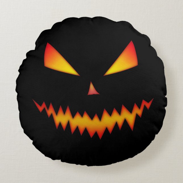 Almofada Redonda Legal e assustador Jack O'Lantern face Halloween (Frente)
