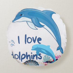 Almofada Redonda Legal l Love Dolphins cita Golfinhos Amantes