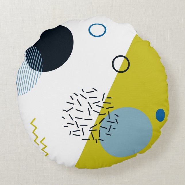 Almofada Redonda Legal, moderno, geométrico azul verde Memphis (Verso)