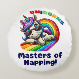 Almofada Redonda Legal Unicórnio relaxando com óculos de sol