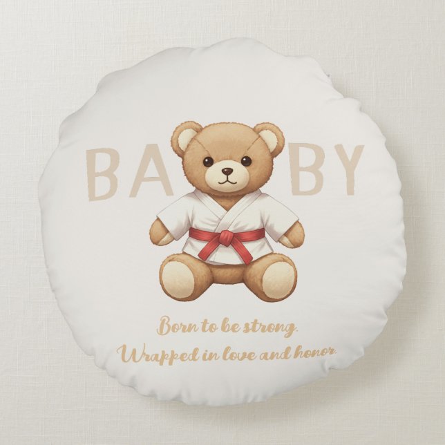 Almofada Redonda Legendary Red Belt Judo Bear – Baby Shower (Verso)