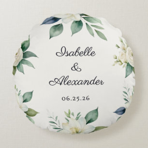 Almofada Redonda Lembrança de Casamento Floral Decoração Elegante P
