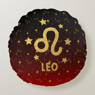 Almofada Redonda Leo Zodiac Red e Black Round Travesseiro