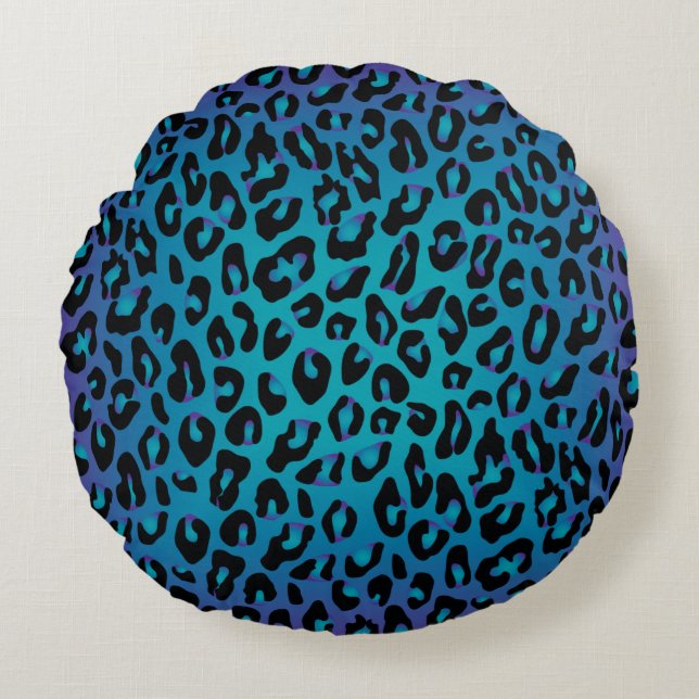 Almofada Redonda Leopard Animal Print Na moda Roxo Ombre (Frente)