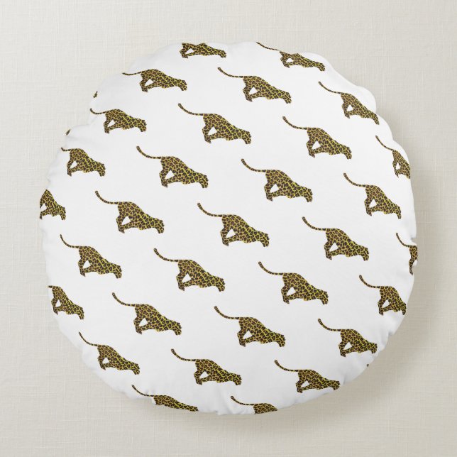Almofada Redonda Leopard Brown e Yellow Silhouette (Frente)