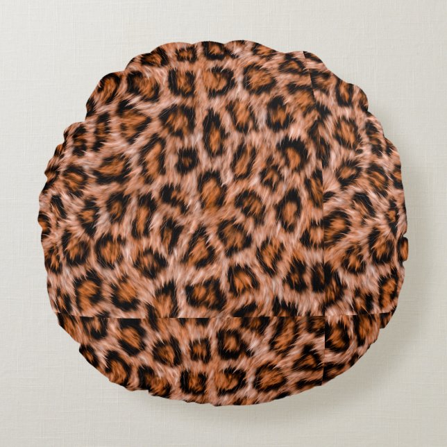 Almofada Redonda Leopard Jaguar Cat Brown fur Pattern-24609 (Frente)