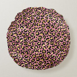 Almofada Redonda Leopard Series Design 15 rosa e Dourada