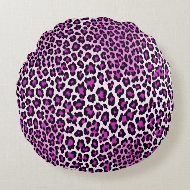 Almofada Redonda Leopardo - Impressão Magenta Rosa (Frente)