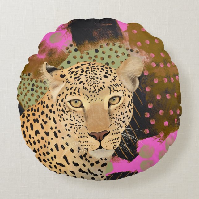 Almofada Redonda Leopardo Mesmerizado (Frente)
