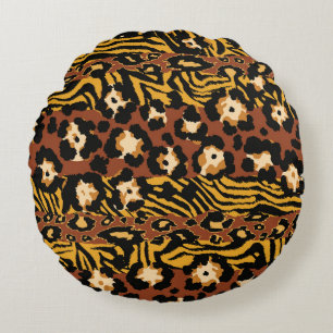 Almofada Redonda Leopardo, pele de tigre, padrão selvagem.