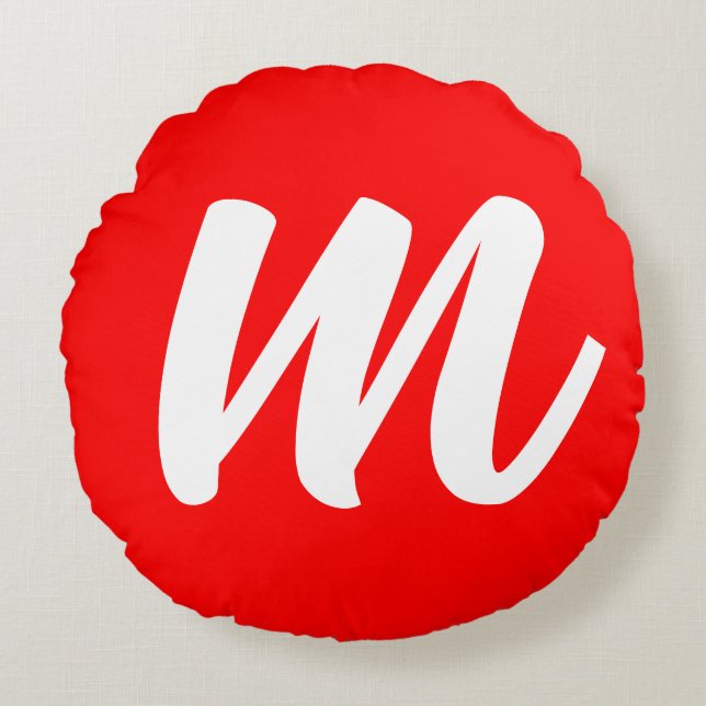 Almofada Redonda Letra Inicial de Monograma Branco Vermelho (Frente)