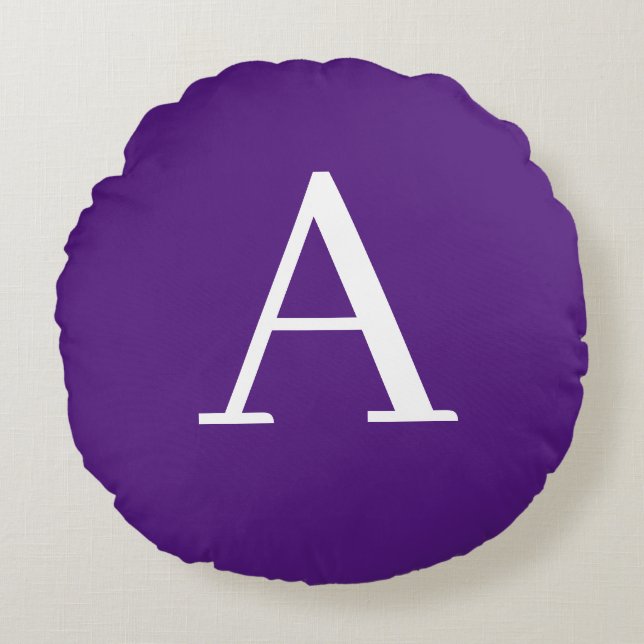Almofada Redonda Letra inicial Monograma Estilo moderno roxo e azul (Frente)