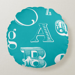 Almofada Redonda Letras decorativas no fundo azul