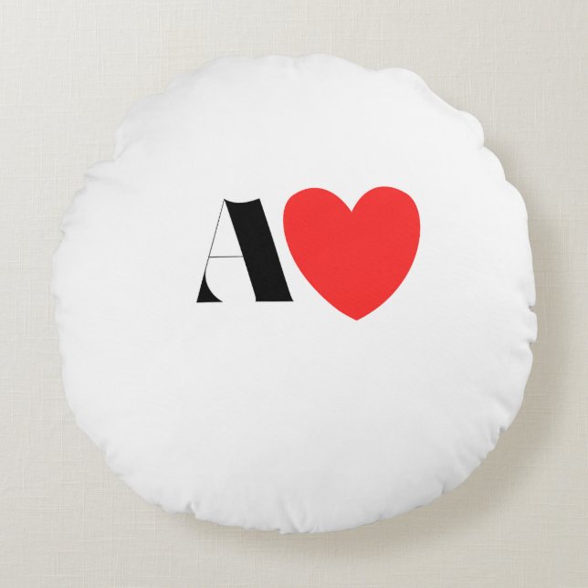 Almofada Redonda Letter A Heart - Valentine Initial Love Design (Frente)