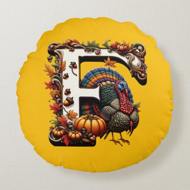 Almofada Redonda Letter f Thanksgiving gift style  (Frente)