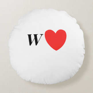 Almofada Redonda Letter W Heart - Valentine Initial Love Design