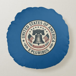 Almofada Redonda Liberty Bell Seal - Vintage "E Pluribus Unum"