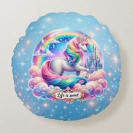Almofada Redonda Life Is Sweet Unicorn Rainbow Castle Pillow Gift