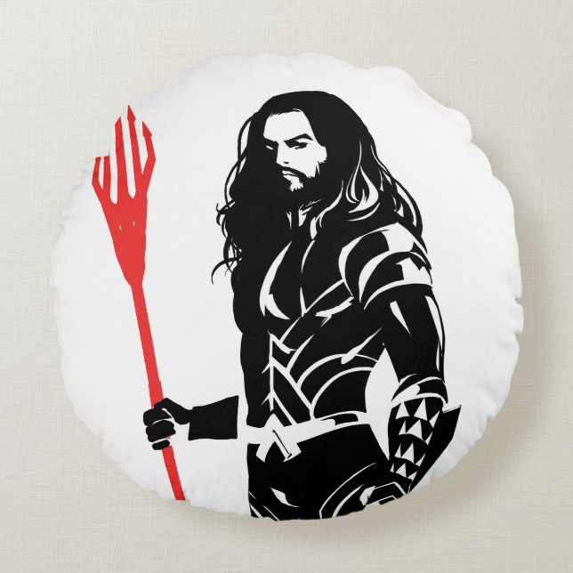 Almofada Redonda Liga da Justiça | Aquaman Pose Noir Pop Art (Frente)