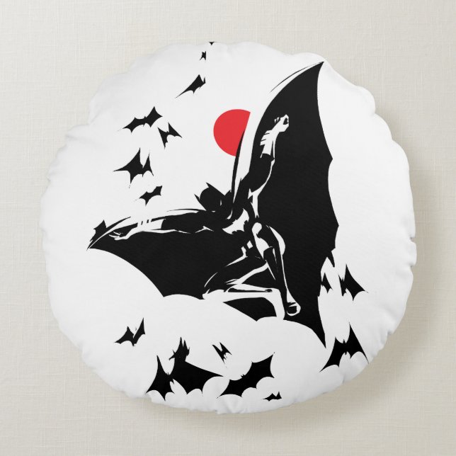 Almofada Redonda Liga da Justiça | Batman na Nuvem de Bats Pop Art (Frente)