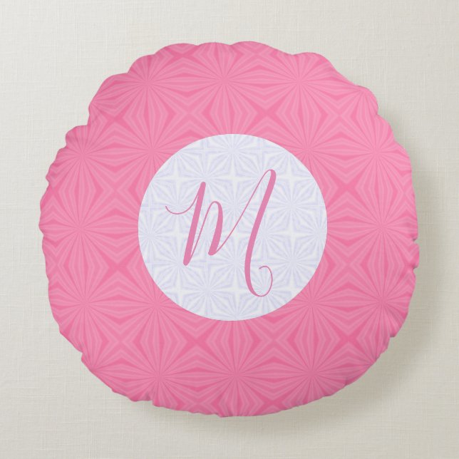 Almofada Redonda Light Pink Squiggly Squares Personalize Initial  (Frente)