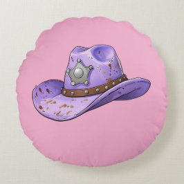 Almofada Redonda Light Purple Cowgirl Hat-Pink Background