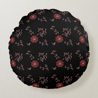 Almofada Redonda Lila blush e flor de vinho com folhas em preto