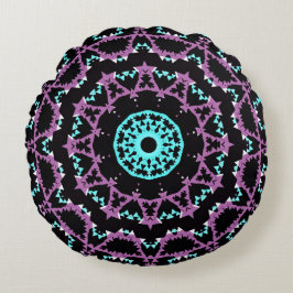 Almofada Redonda Lilac, Black e Turquoise Mandala.