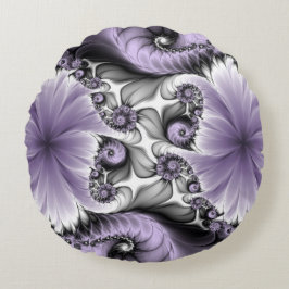 Almofada Redonda Lilac Illusion Abstrato Floral Fractal Art Fantasy