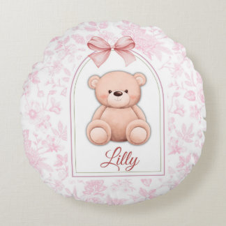 Almofada Redonda Lilly | Design de Enfermeiro de Urso Rosa Personal