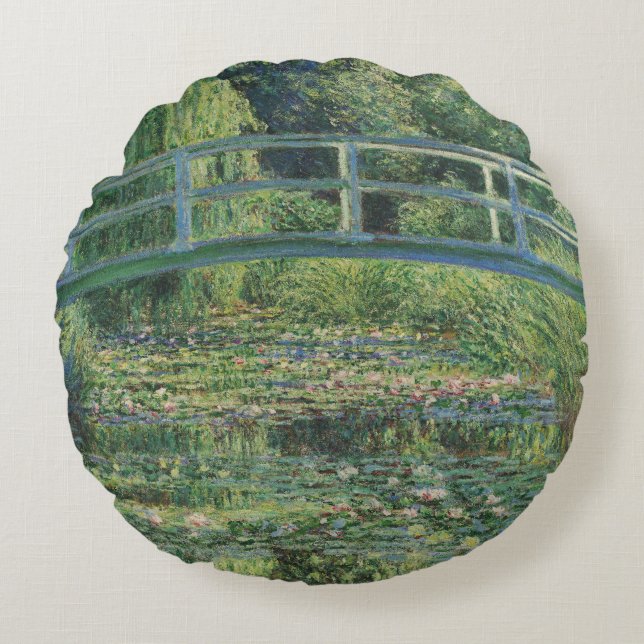 Almofada Redonda Lily Pond, Painting Oil Landscape, Monet (Frente)
