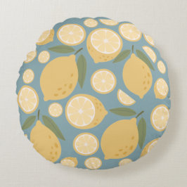 Almofada Redonda Limão Amarelo Padrão Sem Costura