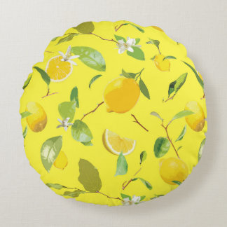 Almofada Redonda Limão de Aquarela e Folhas 4