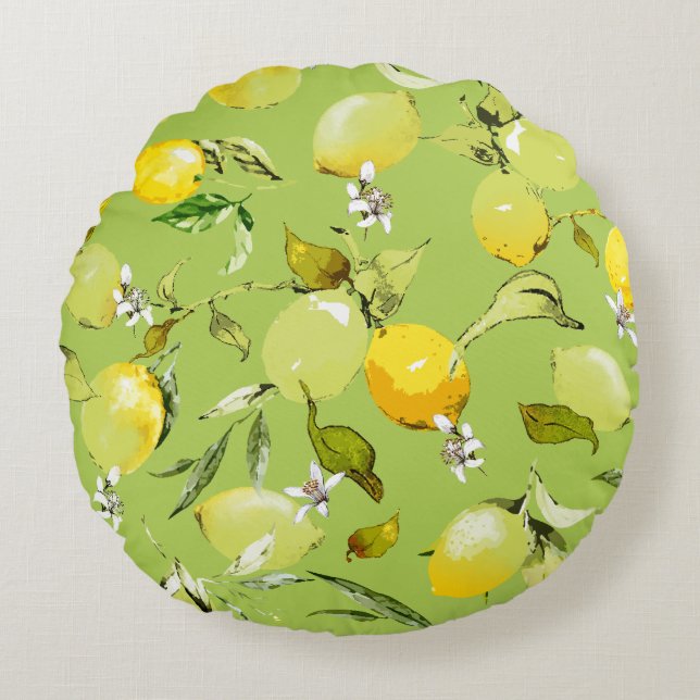 Almofada Redonda Limões de aquarelas 23 (Frente)