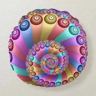 Almofada Redonda Linda Arco-Íris Colores Abstrato de Arte Fractal