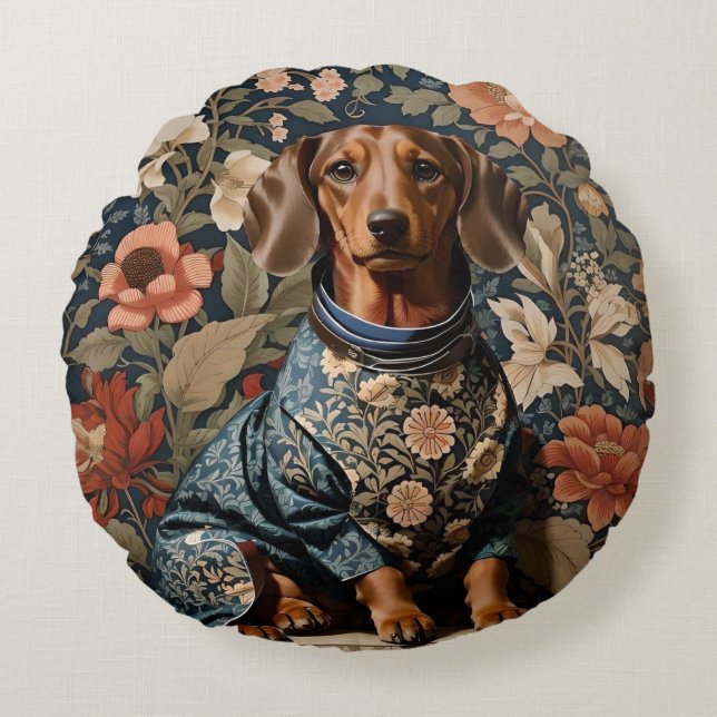 Almofada Redonda Linda Brown Dachshund | Retrato Dachshund (Frente)