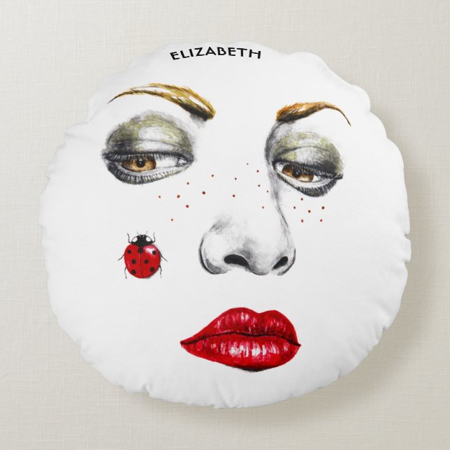 Almofada Redonda Linda Cara De Garota Desenhando Com Ladybug (Frente)