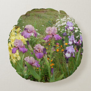 Almofada Redonda Linda Foto floral da Flor Roxo Iris