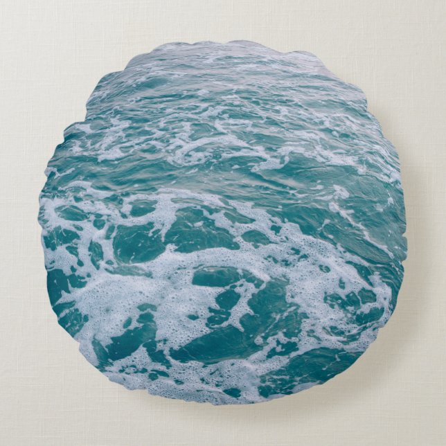Almofada Redonda Linda mármore do mar ondas texturehipster, backgro (Frente)
