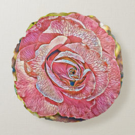 Almofada Redonda Linda pintura de rosa de verão rosa
