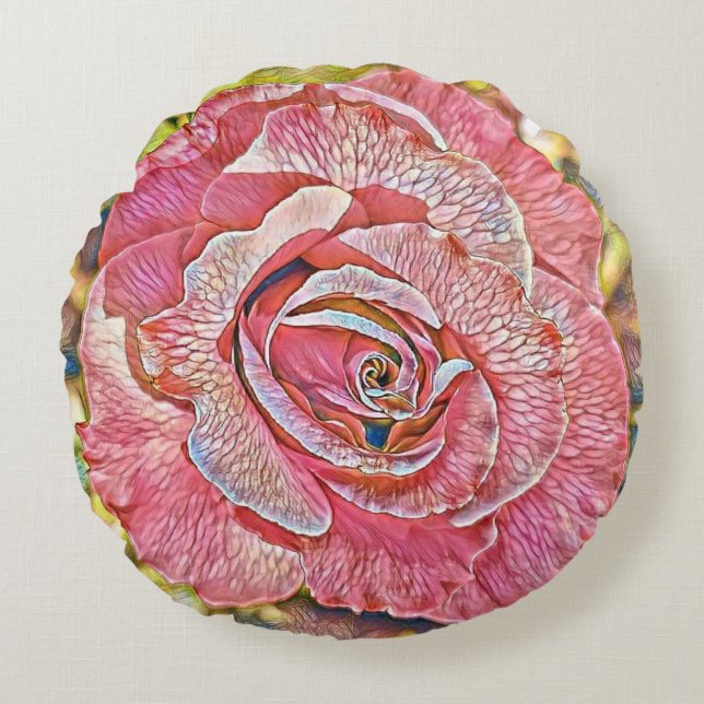 Almofada Redonda Linda pintura de rosa de verão rosa (Frente)