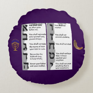 Almofada Redonda Linda Tapeçaria dos Dez Mandamentos Hebraicos