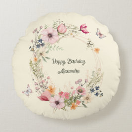 Almofada Redonda Linda terra e borboletas Aniversário