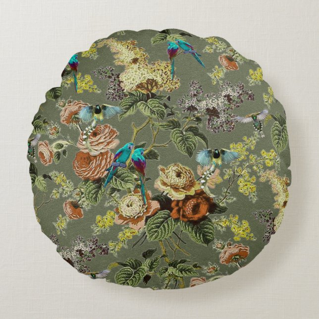 Almofada Redonda Lindo pássaro exótico, pântano verde (Frente)