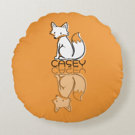 Almofada Redonda Lindo Raposo Laranja Reflexo Doodle Nome Personali