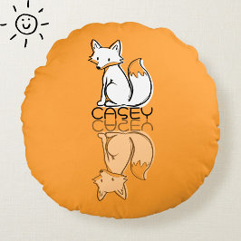 Almofada Redonda Lindo Raposo Laranja Reflexo Doodle Nome Personali