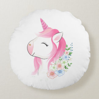 Almofada Redonda Lindo Unicórnio Bebê Aquarela Personalizado Na