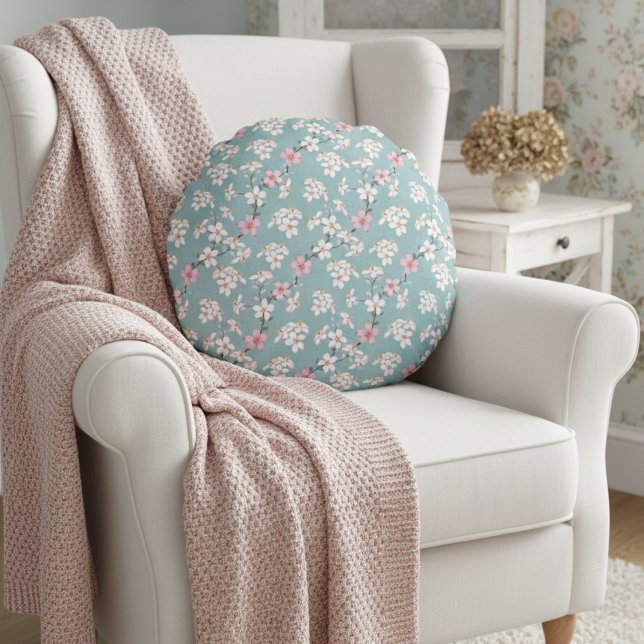 Almofada Redonda Lindos Rustic Vintage Cherry Blossoms (Criador carregado)