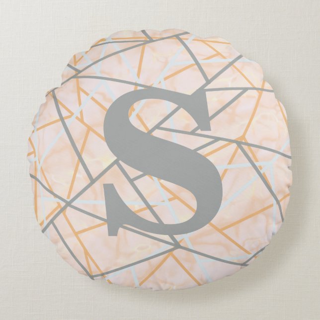 Almofada Redonda Linhas Geométricas Modernas de Ochre e Cinza (Frente)