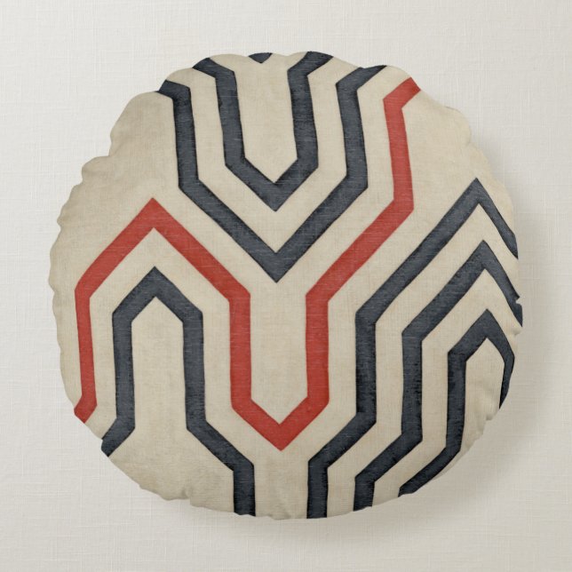 Almofada Redonda Linhas Gráficas Laranja e Azul (Frente)